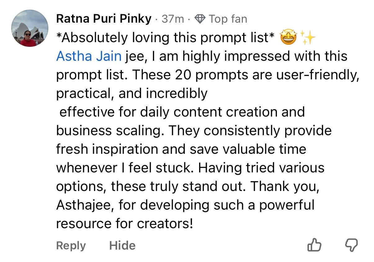 Customer message screenshot about the AI prompts content pack