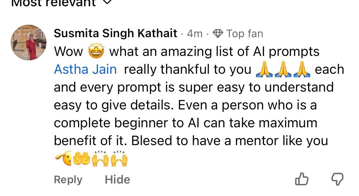 Social proof screenshot showing prompt pack feedback